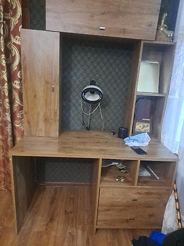 Угловой стол, С полками, С выдвижными ящиками, Ламинат текстурный
