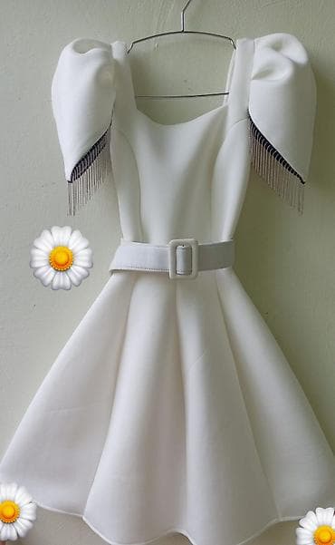 KİRƏYƏ VERİLİR✨ Qolları saçaqlı zərif ağ ziyafət donu. - Material — 1
