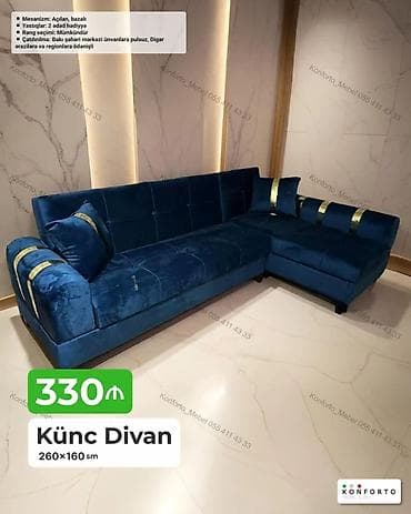 Künc divan – 260×160 sm - Mexanizm: açılan, bazalı (yataq funksiyalı — 1