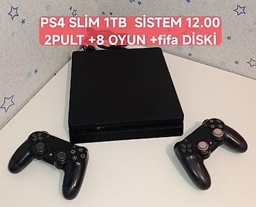 ps4 kredit: PS4 slim 1tb az işlənmiş, ideal vəziyətdə, zavod plombu ilə, 2 pult +8 — 1