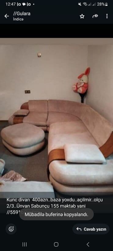 parta məktəb: Künc divan, Açılmayan, Bazasız, Vеlur parça, Çatdırılma yoxdur — 1