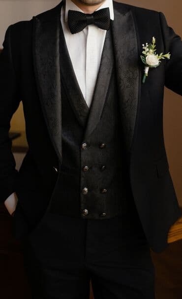 kişi ucun klassik qara kostyum: Quesste Cerimonia bəylik kostyumu köynək+baboçka hədiyyə . Hər biri — 2