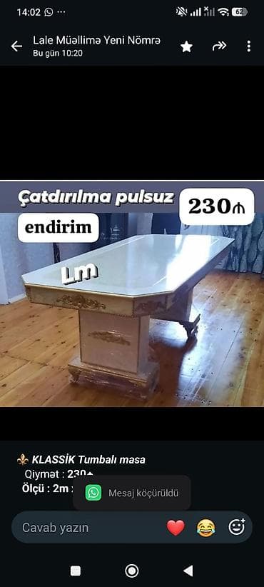 ⚜️ *_KLASSİK Tumbalı masa_* Qiymət : *230₼* *Ölçü : 2m x — 1