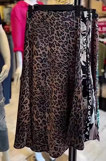 Leopar naxışlı ətək - Dizə qədər uzunluq, A-kesim siluet: rahat — 1