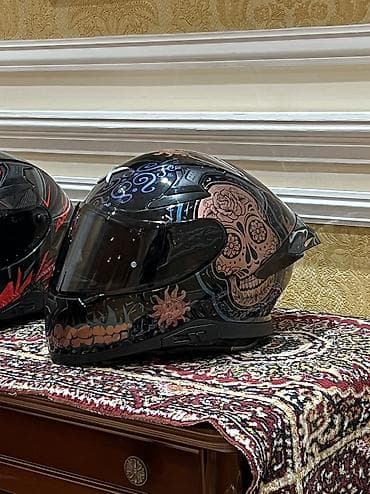 barter moto: AXOR tam üzlü motosiklet dəbilqəsi – “Sugar Skull” qrafik dizaynı. - — 3