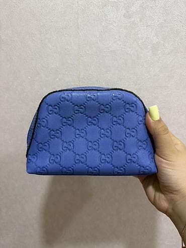 gucci sumka: GUCCI mavi rəngli kosmetik/aksesuar çantası - Material: Yumşaq — 1