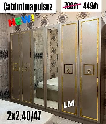 - Geniş 6 qapılı qarderob - Rəng: açıq boz ton, qızılı dekorativ — 1