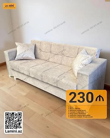 krep parca: Məhsul: Divan - Ölçü: 200 sm - Mexanizm: Açılan, bazalı - Yastıqlar — 1