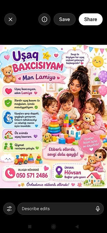 Dayə, Öz evində, 45 yaş, 3-5 illik təcrübə
