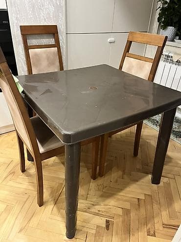 Kvadrat masa, 2 stul, Açılmayan, Stullar ilə, Plastik