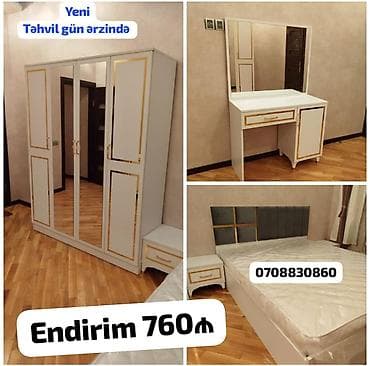 divan taxt: Yataq otağı dəsti - Rəng: ağ qızılı detallarla, boz başlıq - — 1