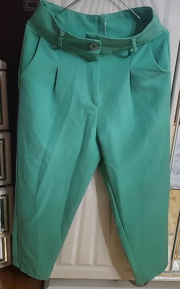 Qadın şalvarı – mentol/yaşıl rəng - Klasik, yüksək belli dizayn - Ön