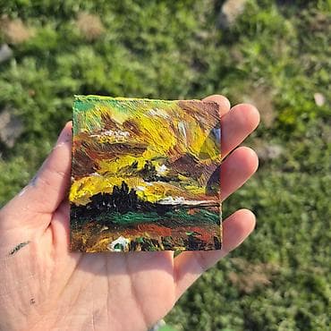 Velosiped ehtiyyat hissələri: Mini akril boya tablo – Abstrakt peyzaj - Texnika: qalın fırça — 1