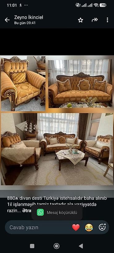 880₼ divan desti Turkiyə istehsalıdır baha alınıb 1il işlənməyib təmiz — 1