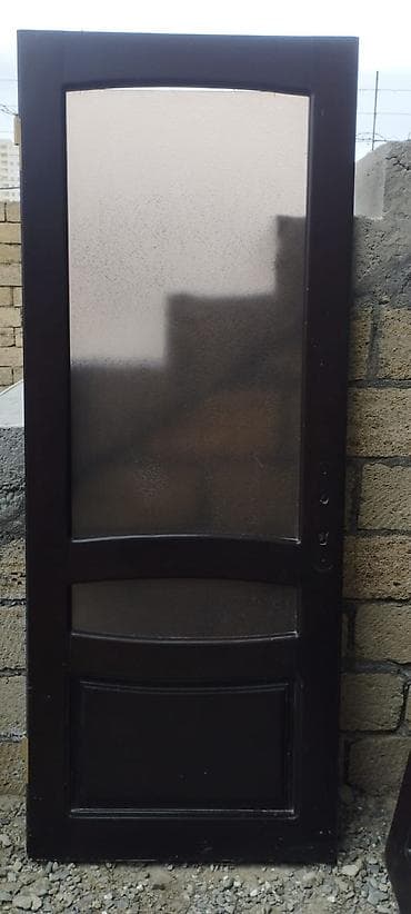 demir qapi satiram: Şüşəli taxta qapı dəsti - Material: massiv taxta fistik (tünd qəhvəyi — 1