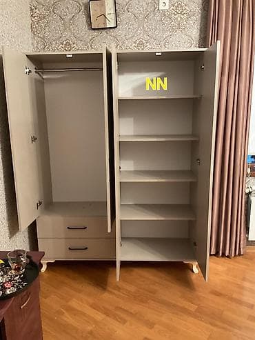 Ev üçün mebel: Yeni, 4 qapılı, Güzgülü, Qəhvəyi, Taxta, Açılan, Düz dolab — 3