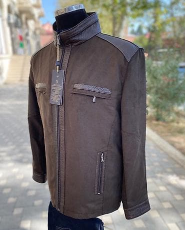 payız ust geyimləri: Kişi gödəkçəsi - Rəng: tünd qəhvəyi - Model: dik yaxalı, fermuarlı ön — 1