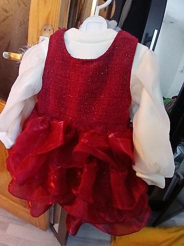 Qız uşağı üçün bayramlıq paltar - Rəng: Bordo/qırmızı (üst hissə