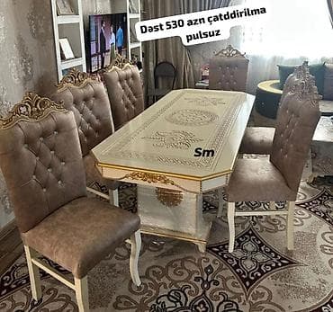 it səkili: Qonaq otağı üçün, Yeni, Açılmayan, Dördbucaq masa, 6 stul — 1