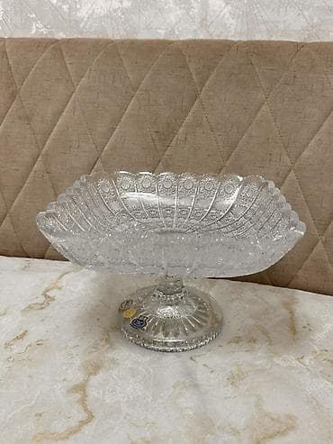 xrustal konfet qabı: Şüşə/kristal ayaqlı meyvə və şirniyyat qabı 2 eded Tom Bohemia ağir — 4
