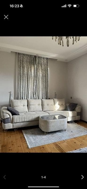 ucuz skaf: Qonaq otağı mebel dəsti - Yumşaq krem rəngli 3 oturacaqlı geniş — 3