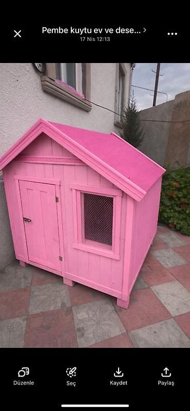 Pembe rəngli taxta it/kedi evi - Material: taxta konstruksiya, möhkəm