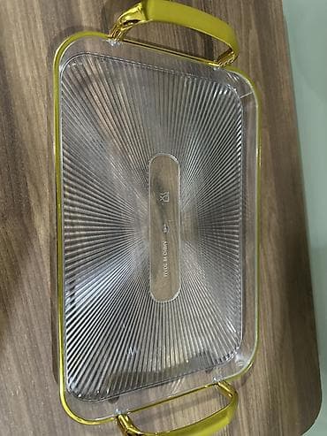 el sekilleri: Şüşə qapaqlı, düzbucaqlı servis qabı - Material: qalın, şəffaf şüşə — 1