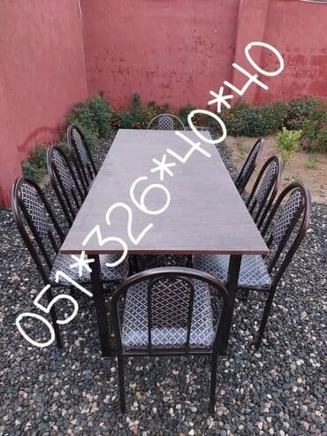 stol və stul dəstləri: Yeni, Dördbucaq masa, 6 stul, Açılmayan, Stullar ilə, Metal, Azərbaycan — 11