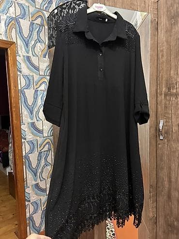 Qara rəngli zərif tunika/plaş-stil köynək-don - Model: A-kəsim lalafo.az -da Qara rəngli zərif tunika/plaş-stil köynək-don - Model: A-kəsim