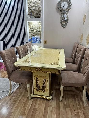 bag ucun stol stul: Qonaq otağı üçün, Açılmayan, Dördbucaq masa, 6 stul — 2