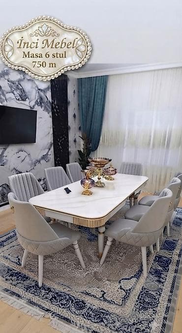 kunc divan: Qonaq otağı üçün, Yeni, Açılan, Dördbucaq masa, 6 stul — 1