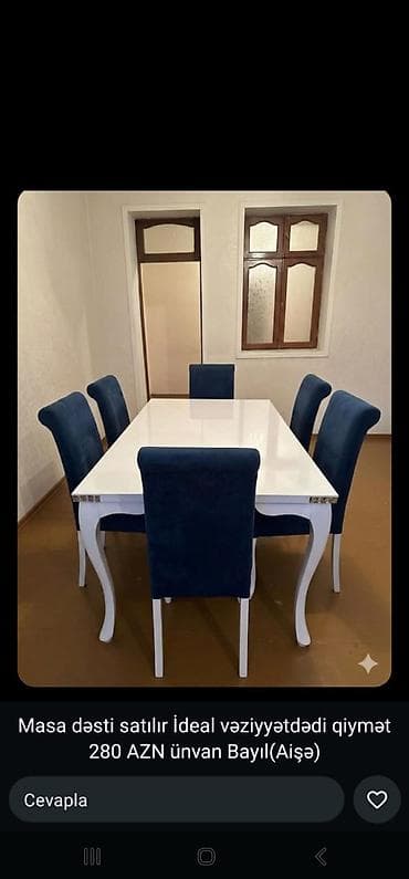 Qonaq otağı üçün, Açılmayan, Dördbucaq masa, 6 stul