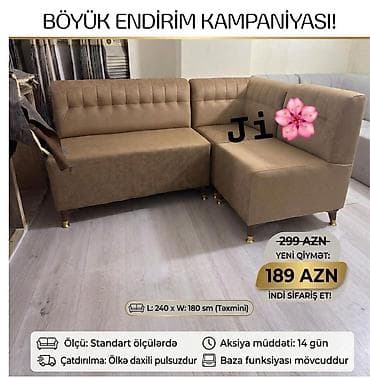 Künc mətbəx divanı - Dizayn: L formasında, klassik tikişli arxa