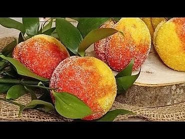 kənd məhsulları: Şaftalı formasında biskvit şirniyyatları - İki qat yumuşaq biskvitdən — 1