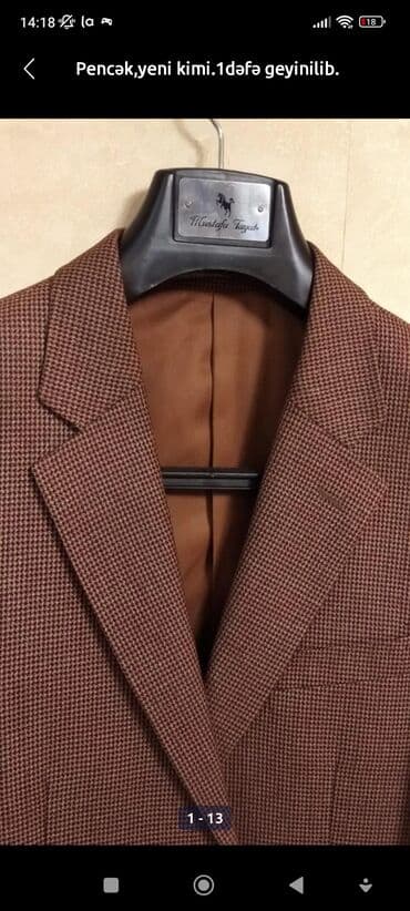 qara pencek: Mustafa Tayat brendinə məxsus, qəhvəyi rəngdə, damalı klassik kişi — 9