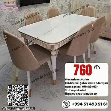 Qonaq otağı üçün, Yeni, Açılan, Dördbucaq masa, 6 stul