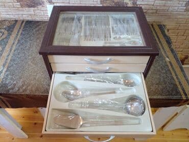 qab qaşiq: Çoxmərtəbəli çəngəl-bıçaq dəsti və vitrinli qutu - Dəbdəbəli ağac — 7