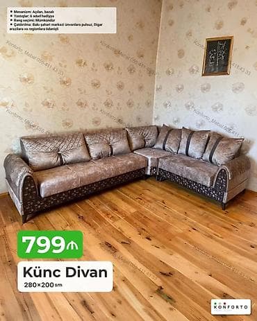 Künc Divan – 280×200 sm - Mexanizm: açılan, bazalı (yataq funksiyalı) — 1
