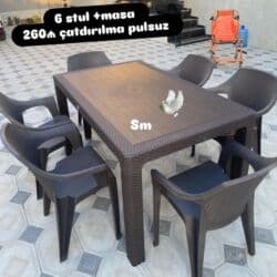 mətbəx ucun stol stullar: Balkon üçün, Yeni, Dördbucaq masa, 6 stul — 1