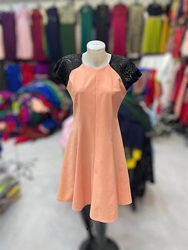 muncuqdan canta: Qadın geyimləri – müxtəlif modellər - Şaftalı rəngində A-kesim qısa — 1