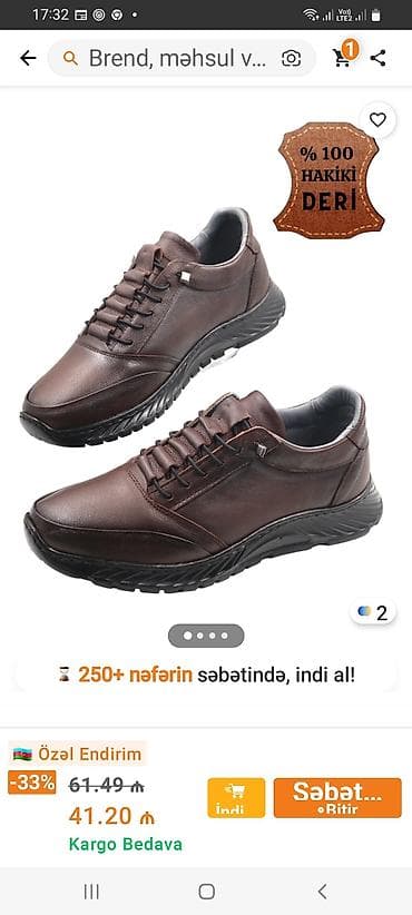 Мужская обувь: Kişi idman-stil ayaqqabısı – tünd qəhvəyi rəng - Material: 100% həqiqi — 3