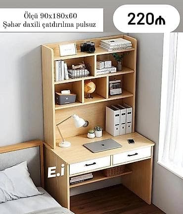 Masa üstü rəfli iş stolu Ölçü: 90 x 180 x 60 sm Qiymət: 220 ₼ — 1