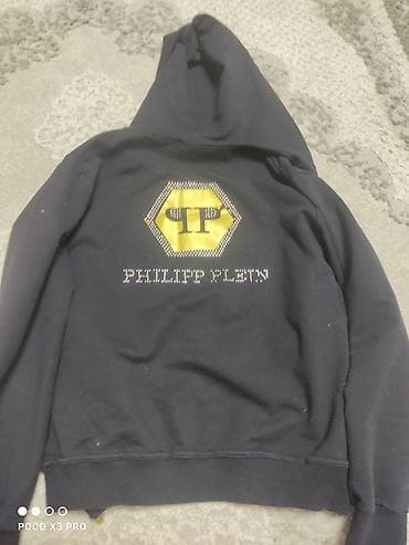 svitir: Philipp Plein kapüşonlu fermuarlı svitşört - Rəng: tünd göy/qara ton — 2