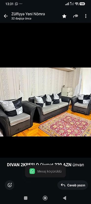inter tekstil sumqayit: *DIVAN 2KRESLO* Qiymət *220 AZN* ünvan Yasamal Zülfiyyə ZB — 1