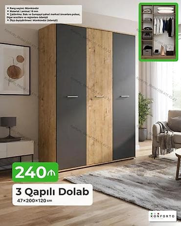 3 qapılı geyim dolabı Ölçü: 47×200×120 sm Material: 18 mm laminat — 1
