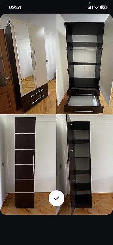 Dolablar: Iki eded dolab iki qapili guzgulu ve 1 qapili refli dolab birlikde — 6