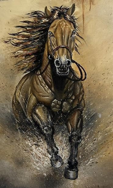 yenil sekilleri: Orijinal yağlı boya tablo – “Qaçan At” - Çərçivə: qədim görünüşlü — 3