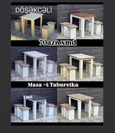 Mətbəx üçün, Yeni, Açılmayan, Dördbucaq masa, 4 stul