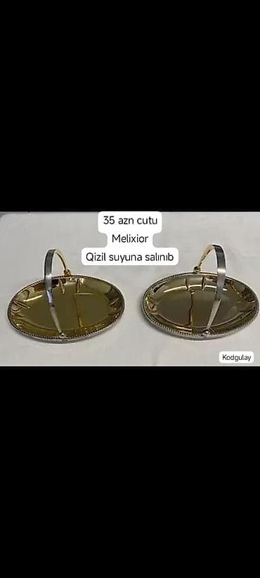 pitminutka qabi: Melxior materialdan 2 ədəd bölməli servis boşqabı (dəst). Qızıl suyuna — 1