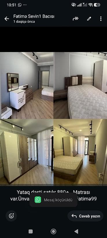 matras satilir: Yataq dəsti satılır 880₼. Matrası var.Ünvan — 1